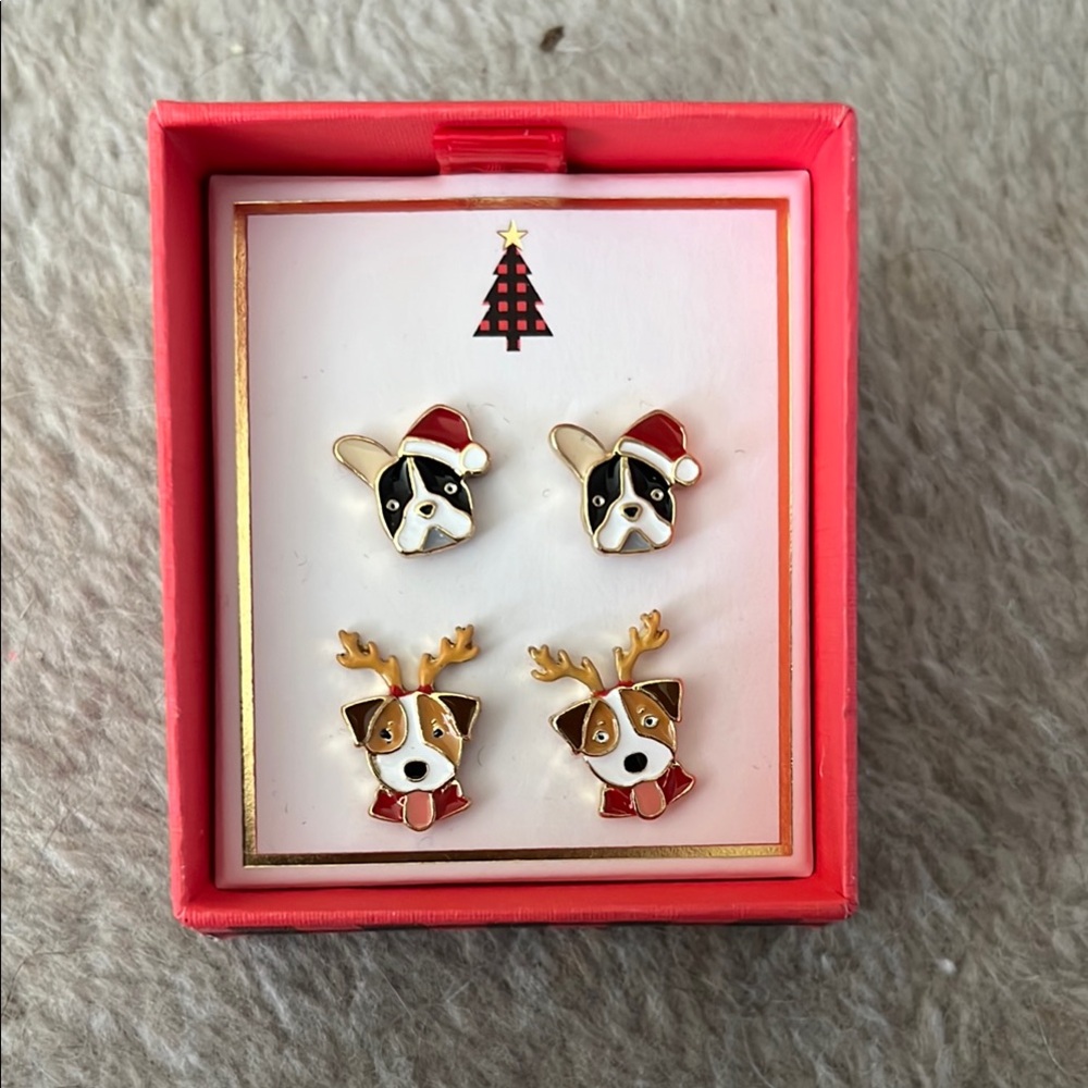 Gold cake Christmas dog earrings